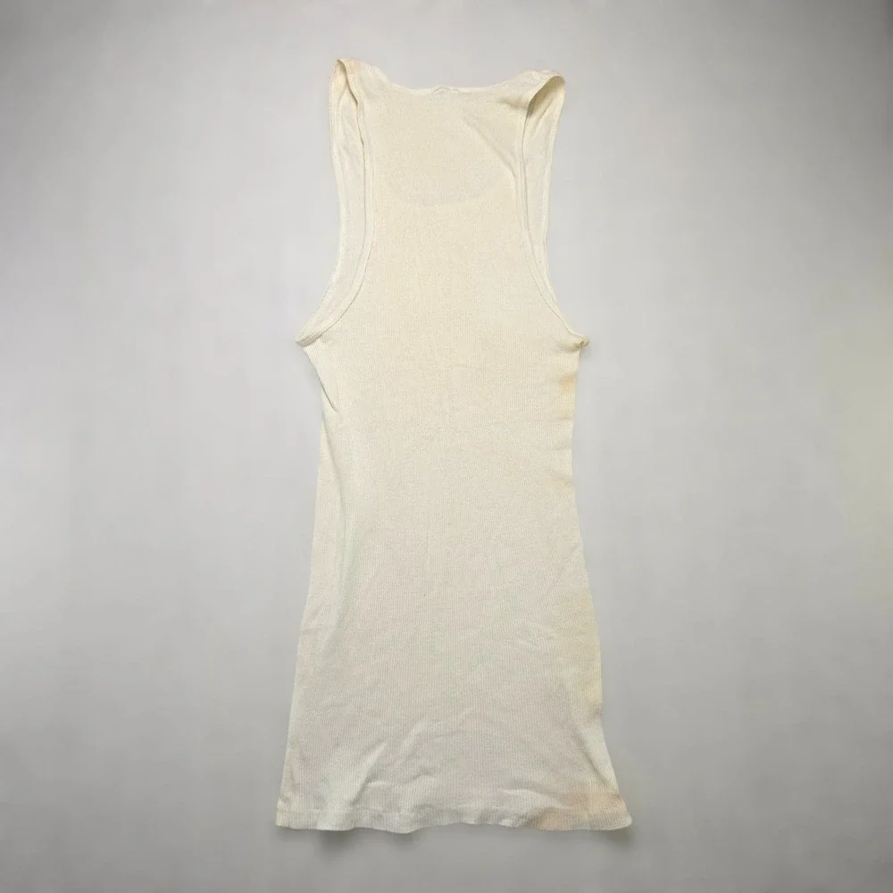 VTG‎ Beater Ribbed Tank Top Undershirt Cream Mens Small Single Stitch Distressed
